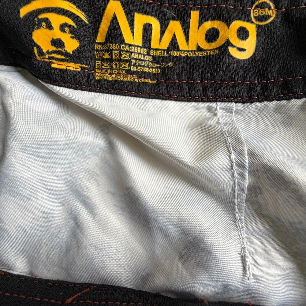 Analog Mens Board Shorts Toile Print Swim Trunks White Black Rust Size 36M Beach